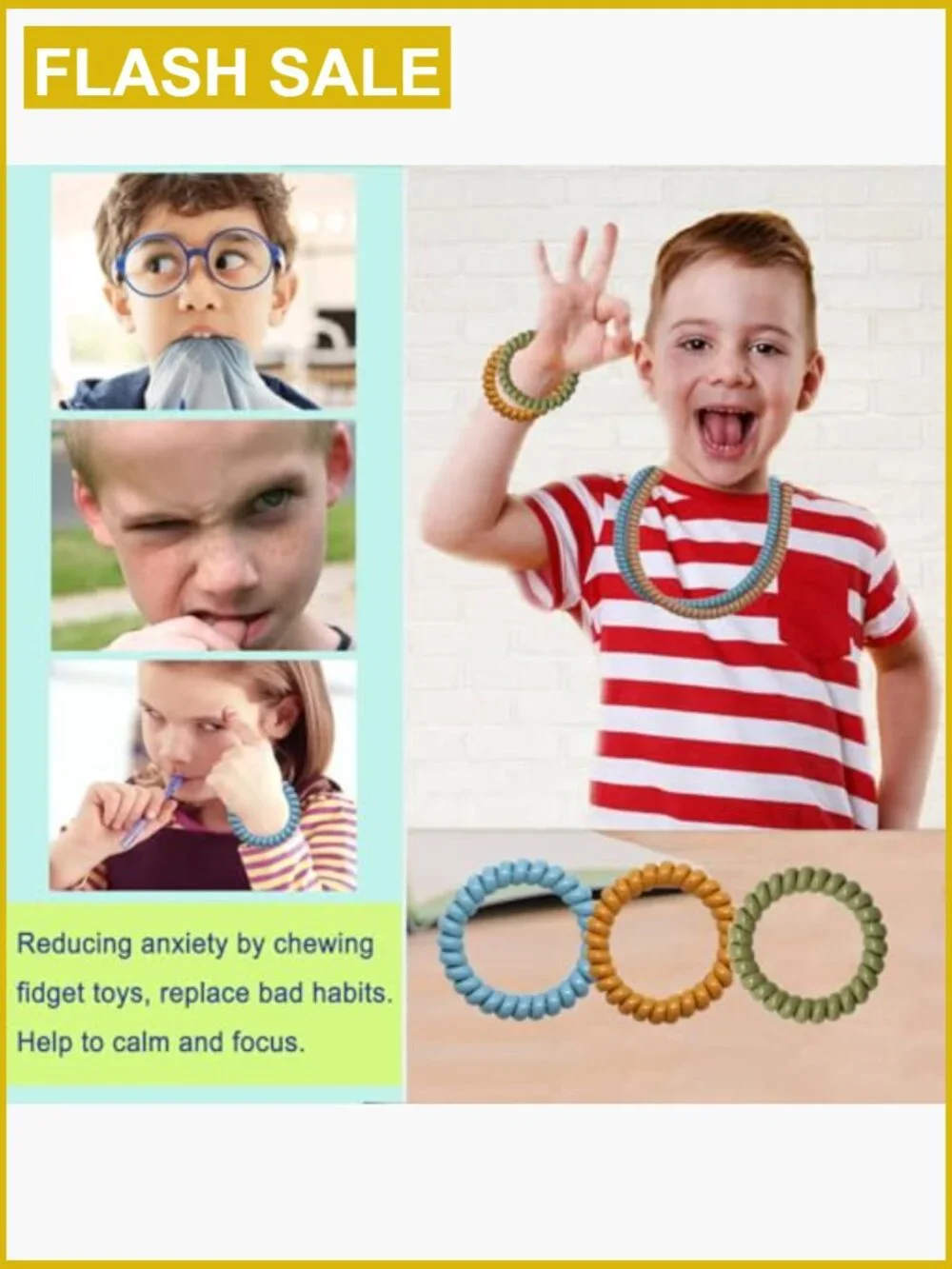 12 Pack Stretchy Chew Necklace Fidget Toy for Sensory Kids